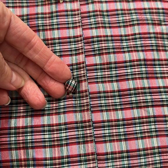 Limited 100% silk holiday red green plaid shirt top button up down small… - Picture 5 of 7